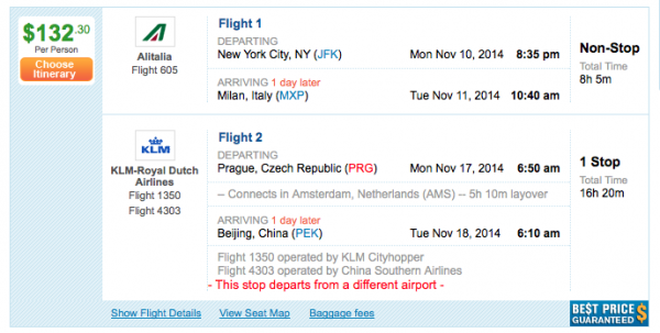 $132 to go from New York to Milan to Prague to Beijing...